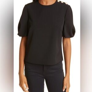 Milly Black Puff Sleeve Blouse with Button‎ Accents
